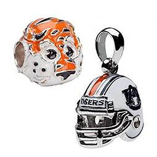 Auburn Tigers 3-D Bead Charms - Set of 2 - 1 Football Helmet + 1 Aubie - Fits Pandora & Others
