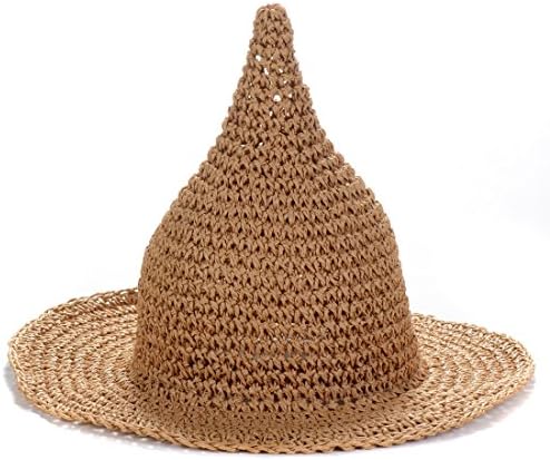MKONY Baby Cute Spire Straw Hat, Sun Hat, Kids Summer Handcraft Hat for Party with Witch Set