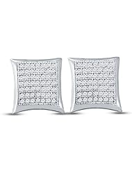 10K Yellow and White Two Tone Gold Micro Pave Set Round Diamond Square Shape Setting Stud Earrings with Push Back Closure - (1/3 cttw)