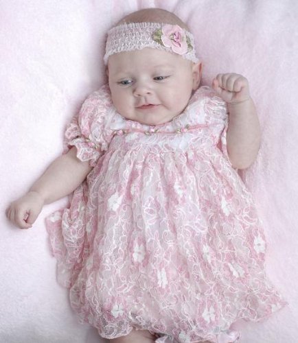 Pink Lace and Roses Baby Dress/Headband