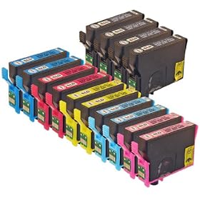 Epson T077 Set of 14 Compatible Ink Carts. w/ Improved Chip for R280, RX595, & RX680: 4 Black & 2 Cyan, Magenta, Yellow, Light Cyan, Light Magenta by 4inkjets/LD