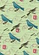 Cavallini Decorative Paper- Blue Birds on Green 20x28 Inch Sheet