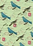 Cavallini Decorative Paper- Blue Birds on Green 20x28 Inch Sheet