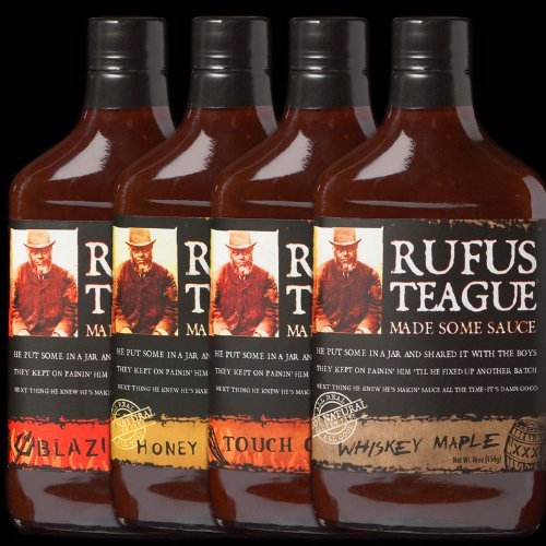 Rufus Teague BBQ Sauce 4 Different Flavors Pack, 16oz Flask Shaped Bottle