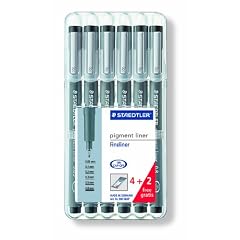 STAEDTLER Fineliner pigment liner, schwarz, 4+2 GRATIS Etui VE=1