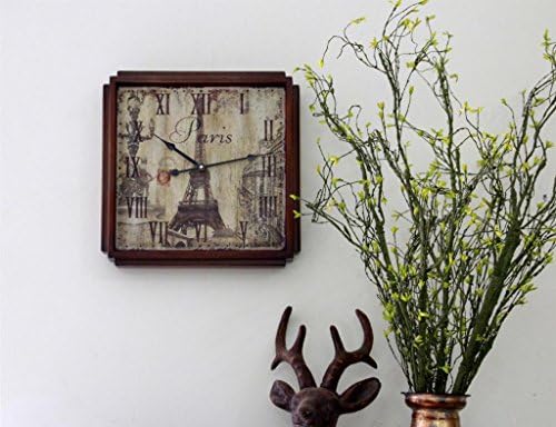 Vintage France Paris roman numerals French Country Tuscan style Paris square wood Non-Ticking Silent Wooden Wall Clock -16inch
