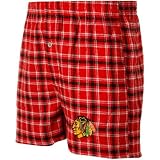 NCAA Chicago Blackhawks Red-Black Plaid Match-Up Flannel Boxer Shorts (Small)