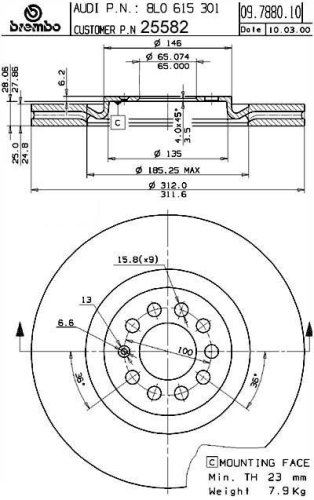 Brembo BDR25582  Audi Brake Rotor