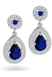 Bling Jewelry Crown CZ Simulated Sapphire Teardrop Dangle Earrings Silver Plated