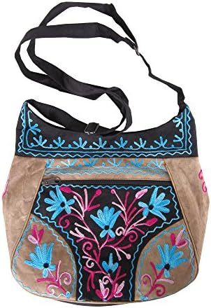 Embroidered 4 Zippered Multi-pockets Cross Body Purse Bag