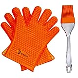 NEWEST 2016 EDITION Heat Resistant Silicon Gloves For Barbecue & Oven Use, Made For Grilling, Cooking & Baking + Bonus Silicone Brush By Eco Grab - 1 size fit all