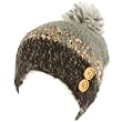 Handknit Handmade Winter Tight Knit Skull Button Ski Snow Beanie Pom Pom Gray