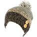 Handknit Handmade Winter Tight Knit Skull Button Ski Snow Beanie Pom Pom Gray