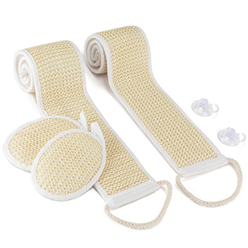 Exfoliating Sisal Back Scrubber & Pad (4 Pack) - Shower Sponge for Men/Women, Effective Against Acne