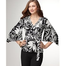 Buy Alfani Top, Three-Quarter Sleeve Floral Wrap Tunic by Alfani