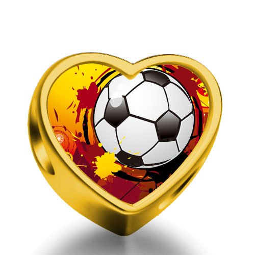 FERVENT LOVE World Cup 2014 Soccer Balls Cartoon Funny Golden Heart Photo European charm bead