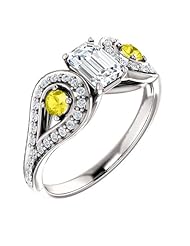 18K White Gold Emerald Cut Diamond and Yellow Sapphire Ring -- LIFETIME WARRANTY