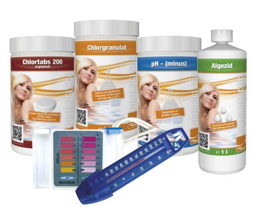 Steinbach 00-70270 Starterset Chlor, Aquacorrect, 1 kg Chlortabs 200 g, 1 kg Chlorgranulat, 1.5 kg pH-Minus, 1 l Algezid, 1 Testkit pH/Cl, 1 Therm ...