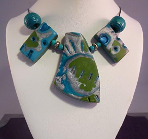 Ultra lightweight blue green Mokume Gane neckace