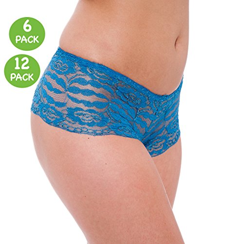 Unique Styles 6-Pack or 12-Pack Lace Boyshorts Panties - Assorted Colors