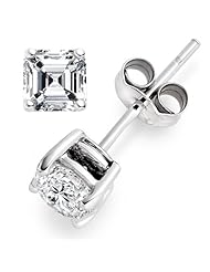 0.56 Carat E/VVS2 Asscher Certified Diamond Solitaire Stud Earrings in 18k White Gold