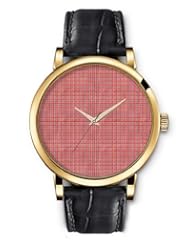 SPRAWL Aanalog Fashion Series Gold Ladies Watches of Genuine Black Leather Strap,Unique Wrist Watch for Women Girls Designed with Red boxes with blue stripes