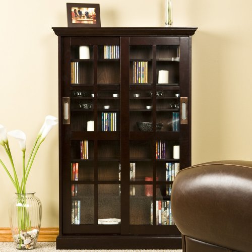 SEI Sliding Door Glass-Front Media Cabinet, Espresso
