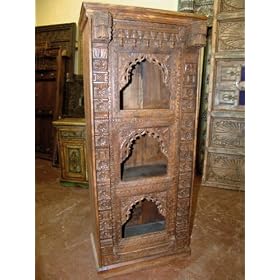 ANTIQUE INDIA BOOKCASE ORNATE CARVED RUSTIC CHEST WOOD by www.mogulinterior.com