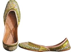 Beaded & Sequin Indian Khussa Belly Dance Shoes for Women Handcrafted Casual Footwear Available in Various Sizes