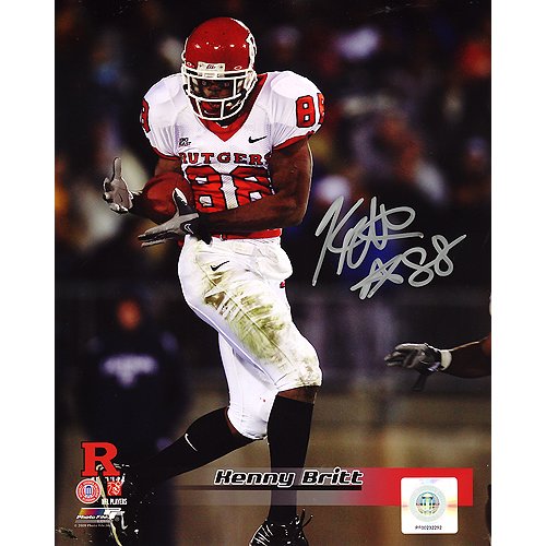 Steiner Sports NCAA Kenny Britt Rutgers White Jersey Catch Vs UConn Vertical Autographed 8-by-10-Inch Photograph