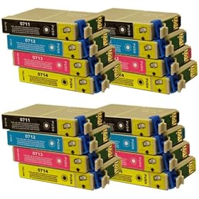 CiberDirect Compatible Ink Cartridge Replacements for Epson T0715 (T0711-4 multipack). 16 pack (4 Black, 4 Cyan, 4 Magenta, 4 Yellow). For use with Epson Stylus B40W, BX300F, BX310FN, BX600FW, BX610FW, D120, D120 WiFi, D78, D92, DX4000, DX4050, DX4400,DX4450, DX5000, DX5050, DX6000, DX6050, DX7000F, DX7400, DX7450, DX8400, DX8450, DX9400 WiFi, DX9400F, S20,S21, SX100, SX105, SX110, SX115, SX200, SX205, SX210, SX215, SX218, SX400, SX405, SX410, SX415, SX510W, SX515W, SX600FW, SX610FW.