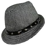 51WiHMRw%2BTL. SL160  STUDDED BLACK WHITE STINGY BRIM FEDORA HAT PATENT TRIM