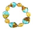 Bracelet - B64 - Murano Style Glass - Twists - Stretch ~ Aqua, Gold and Brown