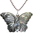 Carved Butterfly Mother of Pearl Pendant w. Lavender Pearl Chain