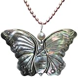 Carved Butterfly Mother of Pearl Pendant w. Lavender Pearl Chain