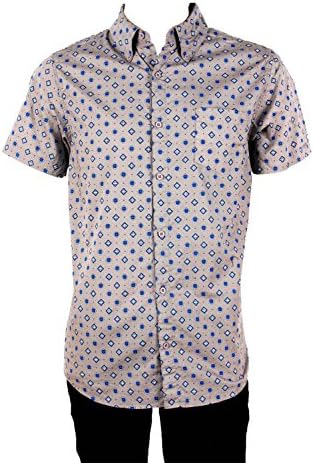 VII Souls Men's Printed Short Sleeve Button Down Shirt-Large-Grey