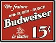 Budweiser 15 Cents Vintage Bar Metal Antique Nostalgic Collectible Tin Sign