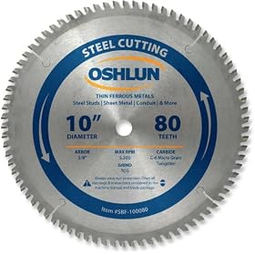 Oshlun SBF-100080 10-Inch 80 Tooth TCG Saw Blade with 5 8-Inch Arbor for Mild Steel and... by Oshlun