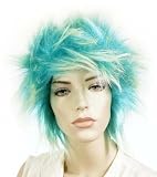 15 Short Aqua / Blonde tips rock n roll synthetic wig