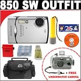 Olympus Stylus 850SW 8MP Digital Camera with 3x Optical Zoom (Silver) + FREE Intova 35mm Daylight Sports Utility Waterproof Camera + Super Deluxe DB ROTH Accessory Kit