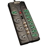 51Wih9BNguL. SL160  TRIPP LITE AV1210SATG Eco Green RJ11 RJ45 Coax 12 Outlet 10 Feet Cord A/V Surge Protector