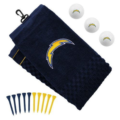 San Diego Chargers Embroidered Golf Towel, Golf Balls & Multicolored Tees Gift Set