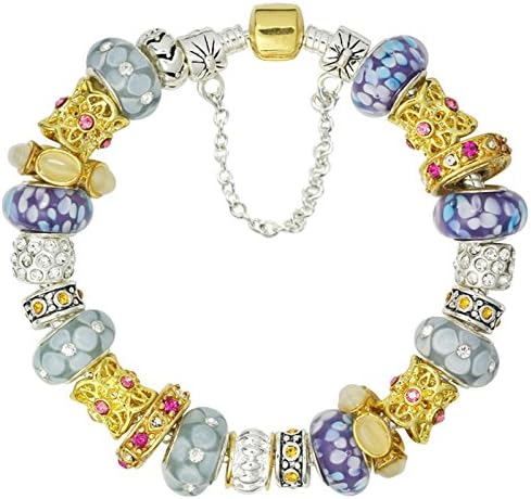 Unique &amp; Lovely Gold Plated Snake Bracelet with Murano Glass Beads Compatible With Pandora