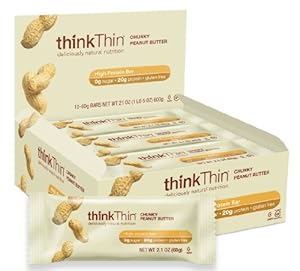 thinkThin Chunky Peanut Butter, Gluten Free, 2.1-Ounce Bars (Pack of 10)