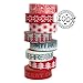 Crafty Rabbit Christmas Washi Tape - Set of 8 Rolls - 262 Feet Total - Red, Grey, White