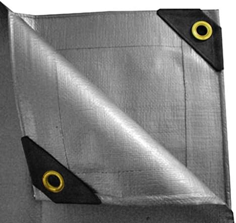 10 X 12 HEAVY DUTY TRIPLE COATED LAMINATION BLACK YARN WEAVE (WOVEN VERTICALLY &amp; HORIZONTAL) PREMIUM SILVER CANOPY TARP WITH BRASS PLATED GROMMETS