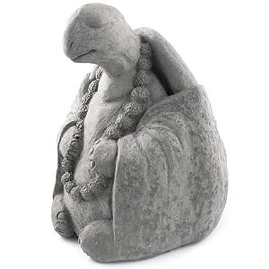 Meditating Turtle - Cast Stone Garden Sculpture : large size, grey stone finish by 