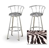 2 Zebra Fabric Print Chrome Swivel Bar Stool Barstools