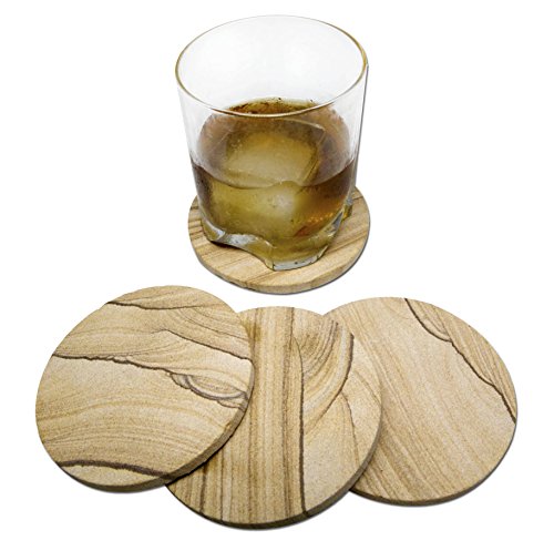 Natural SANDSTONE COASTERS Set - Sandstone is Highly Absorbent. Each Coaster Has a Unique Beautiful Design. The Perfect Coasters For Drinks Absorbing More Water & Moisture. Great Home Furnishing Gifts