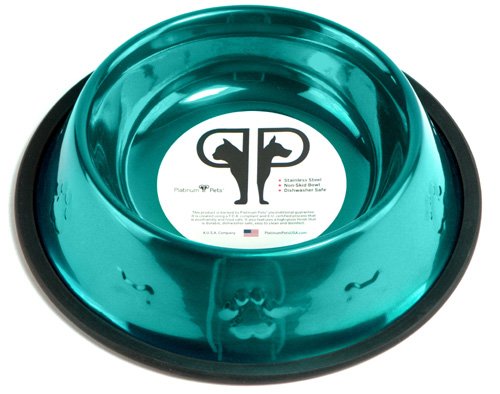 Platinum Pets 32oz Caribbean Teal Stainless Steel Embossed Non-tip Dog Bowl